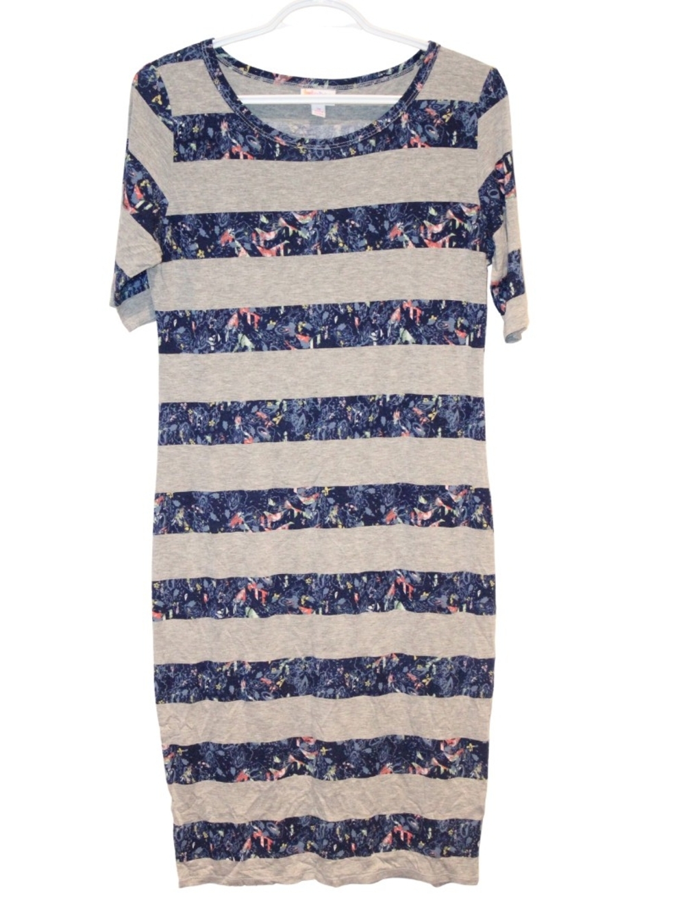 2/$40 🏷 Lularoe Grey & Pattern Striped Julia Dress Size M